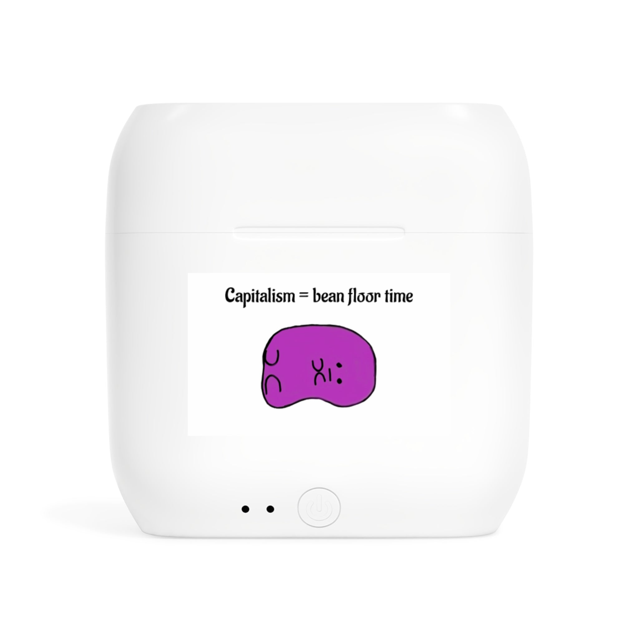 Wireless Earbuds Case — "Capitalism = Bean Floor Time" Cute Purple Bean Design